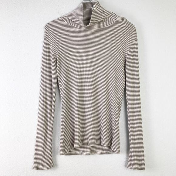 Anthropologie Dolan Striped Snap Button Mock Neck Turtleneck Ribbed Top Size S - Picture 1 of 9